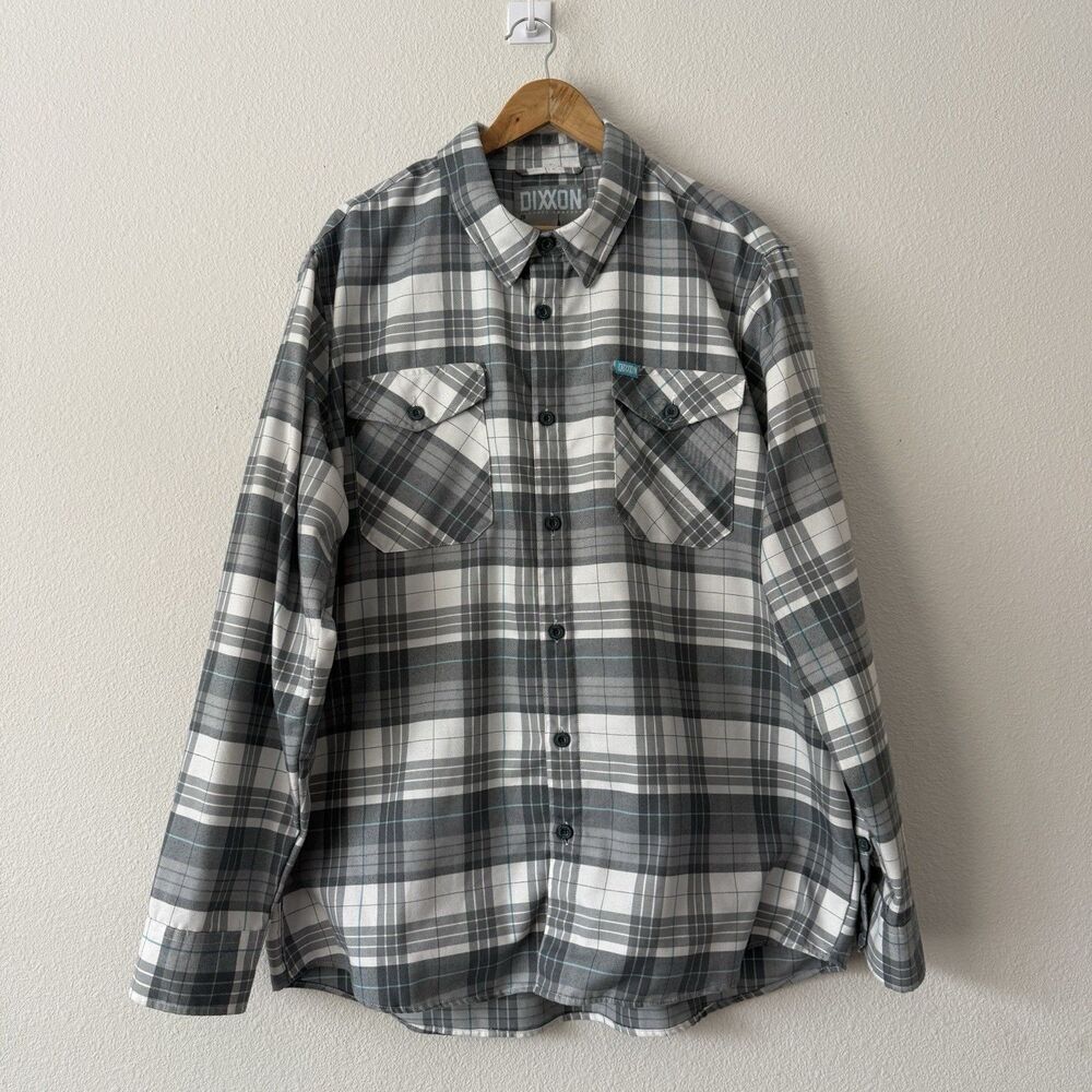 Dixxon Flannel Soho Shirt Men’s Size 2X Plaid Button-Up Gray Teal White Grunge